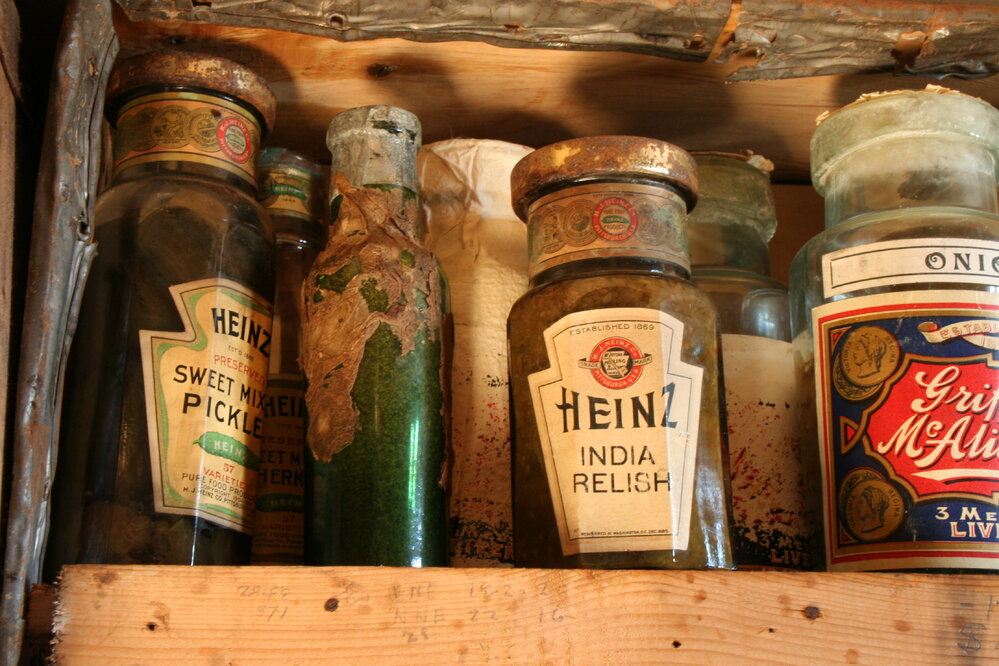 2010-11 Provisions on shelves inside Shackleton's 'Nimrod' hut