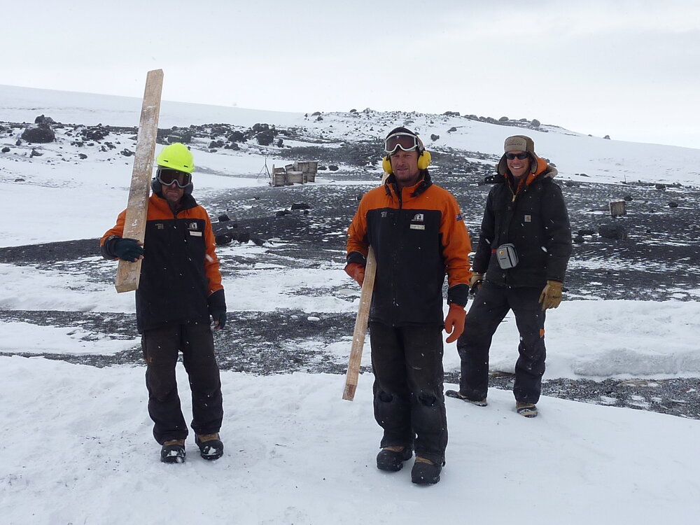 2010-11 Jaime Ward, John Taylor, and Jamie Clarke at Cape Evans