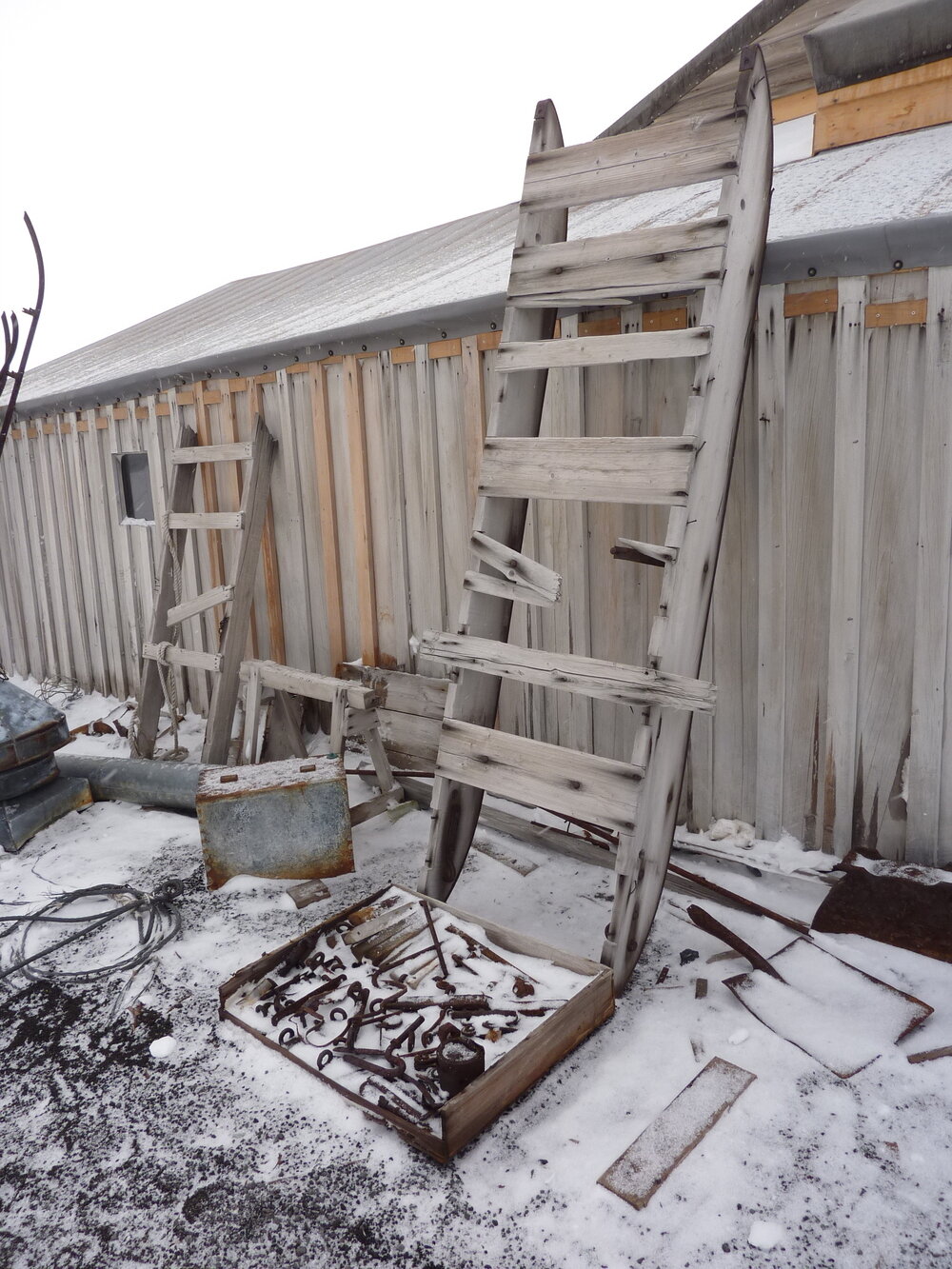2010-11 Sledges against the West wall of Scott's 'Terra Nova' hut, Cape Evans