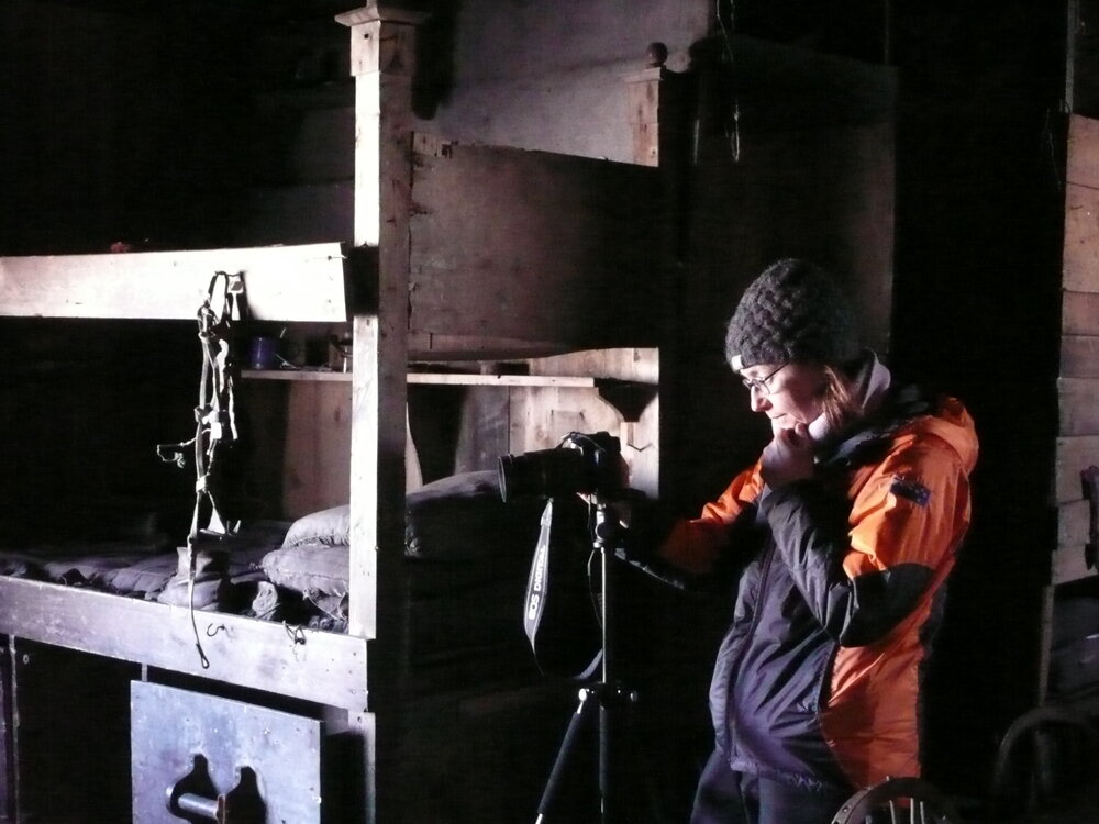 2010-11 Cricket Harbeck photographing Scott's 'Terra Nova' hut, Cape Evans (001)