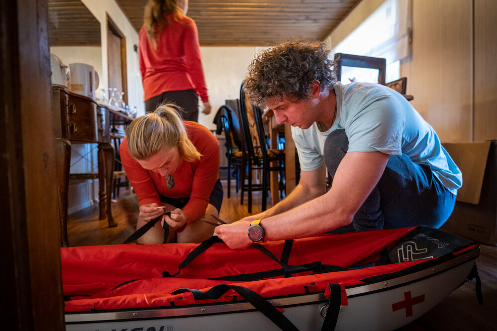 Laura Andrews and Mike Dawson during expedition preparations