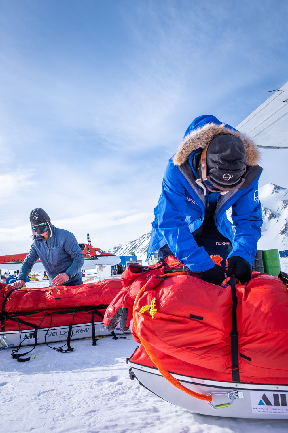Mike Dawson and Nigel Watson packing at Union Glacier