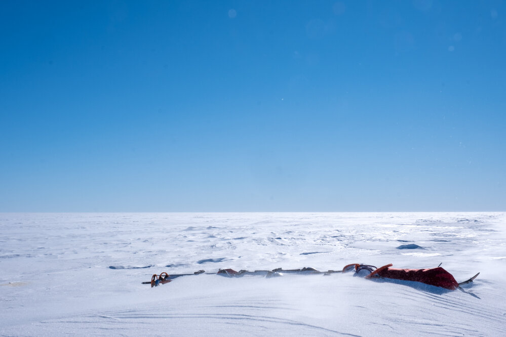 Team equipment buried underneath snow during the South Pole Expedition