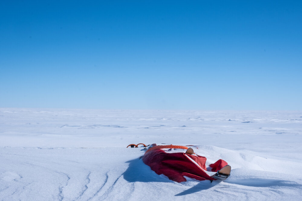 Team equipment buried underneath snow during the South Pole Expedition
