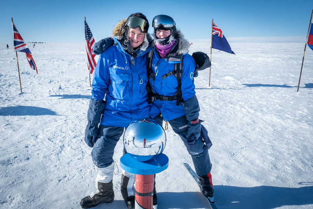 Laura Andrews and Marthe Brendefur at the South Pole
