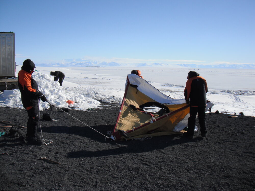 Erecting Scott Polar tent, Cape Evans (001)