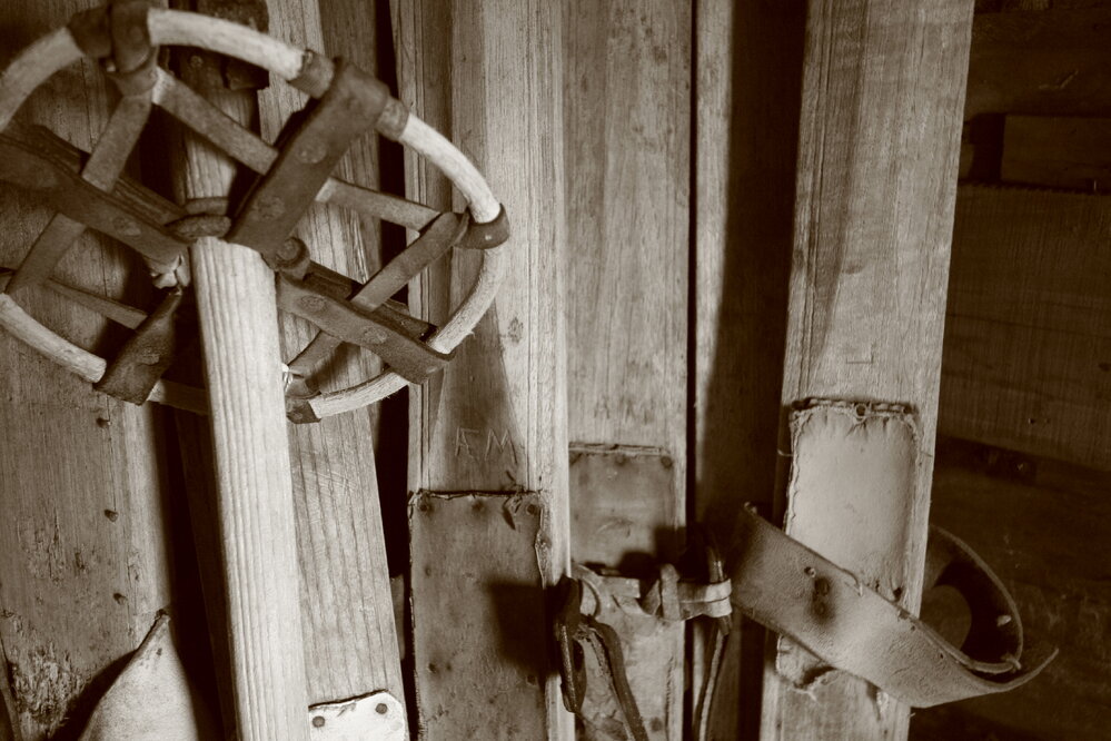 Detail of skis and poles, Scott's 'Terra Nova' hut