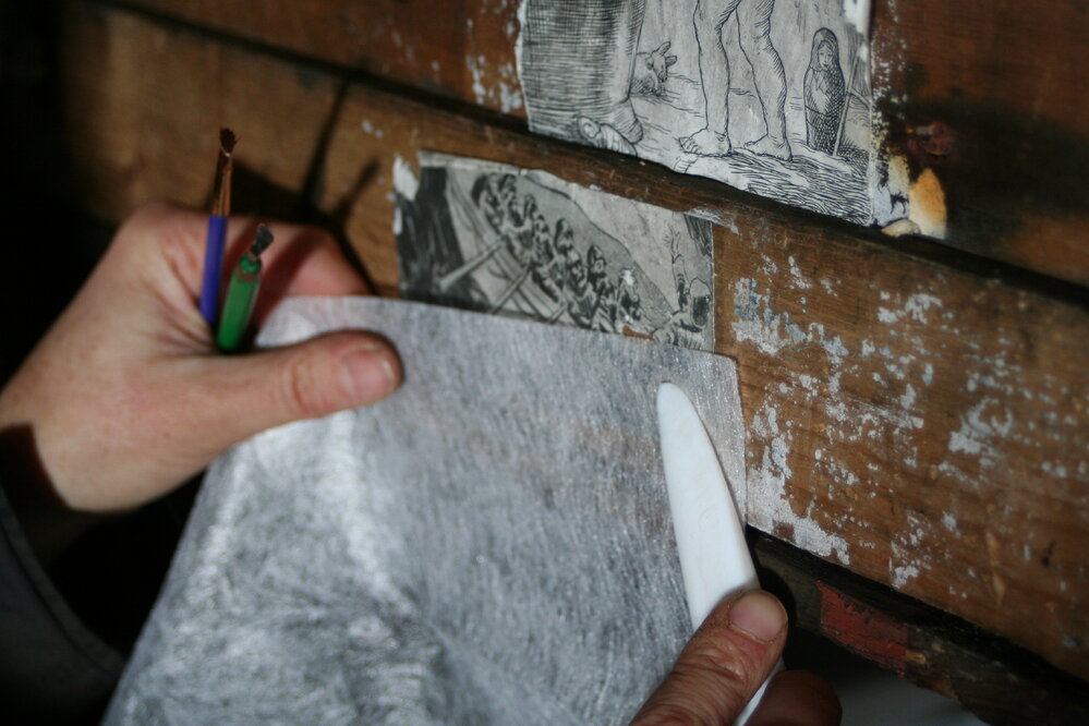 Lizzie Meek conserving insitu paper on wall (001)