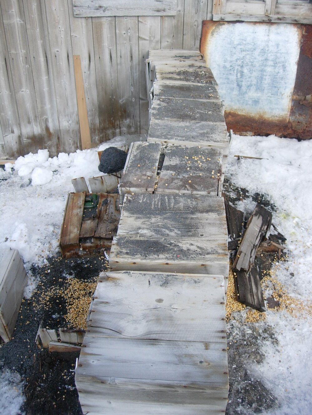 East stables wall, boxes partially removed