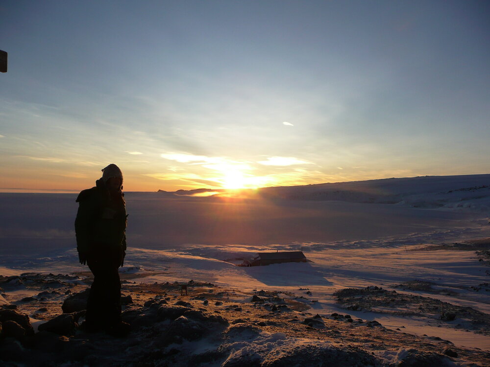 AHT Conservator and Programme Manager Lizzie Meek at Wind Vane Hill Cross (001)