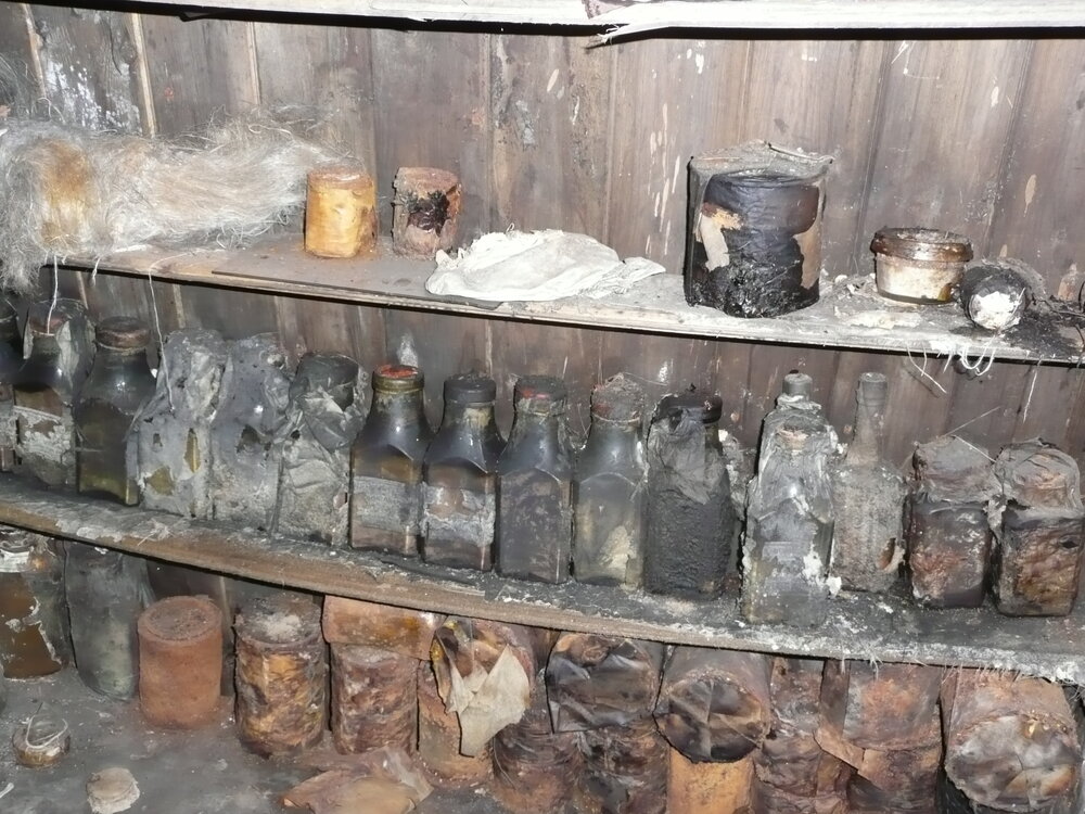 Artefacts on the messdeck shelves, Scott's 'Terra Nova' Hut 