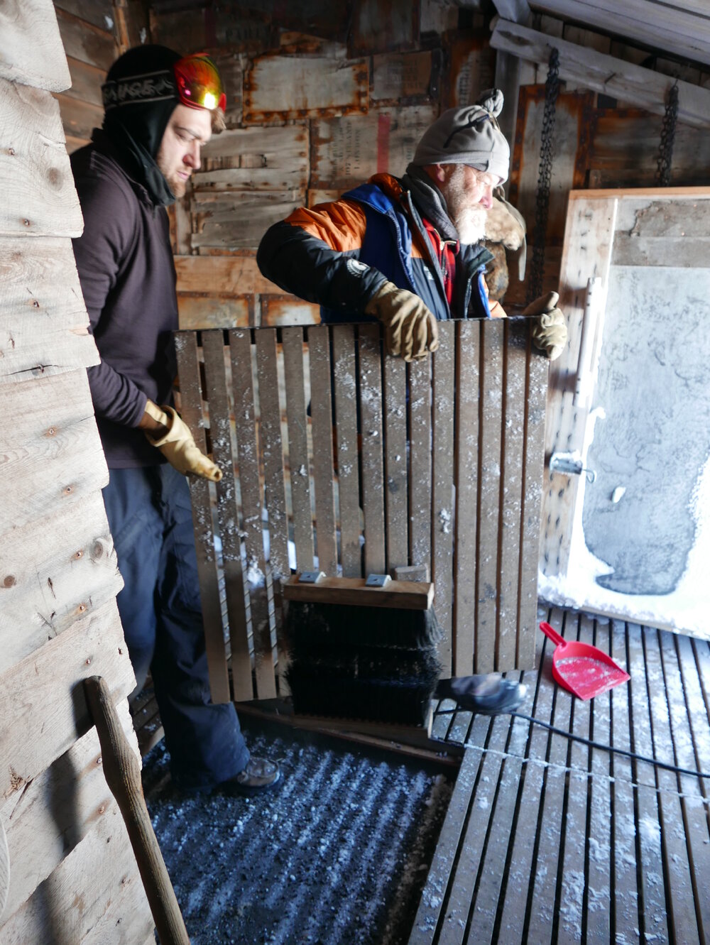 2017-18 Scott's 'Terra Nova' hut, conservators at work, Chris Ansin and Al Fastier