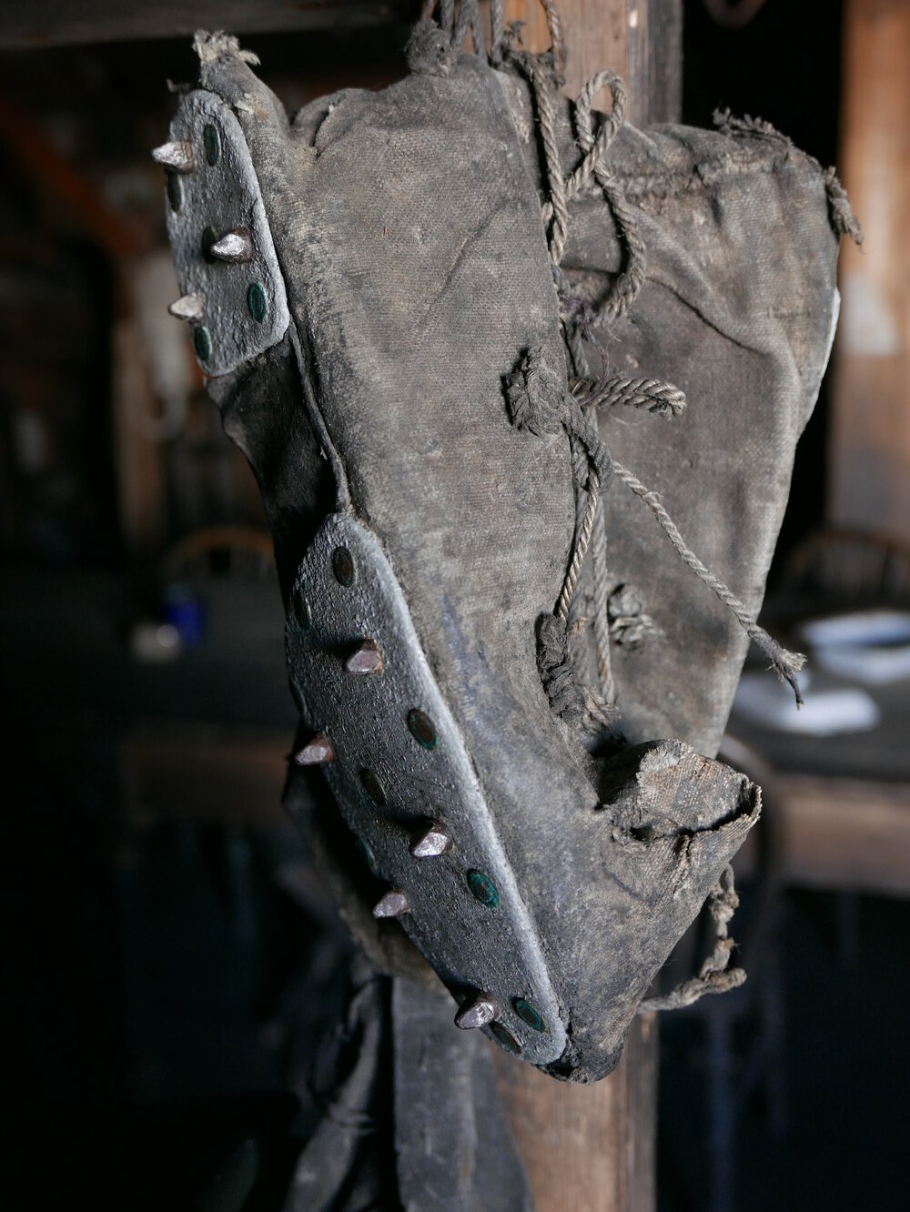 2017-18 Scott's 'Terra Nova' hut, interior, home-made crampons