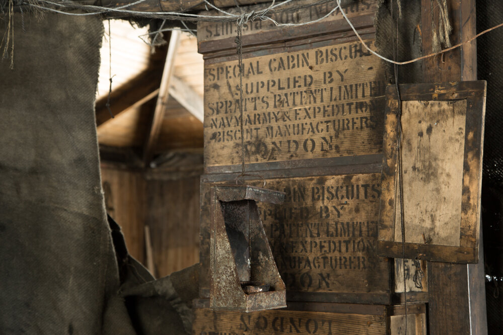2017-18 Scott's 'Discovery' hut, interior, improvised candle holder