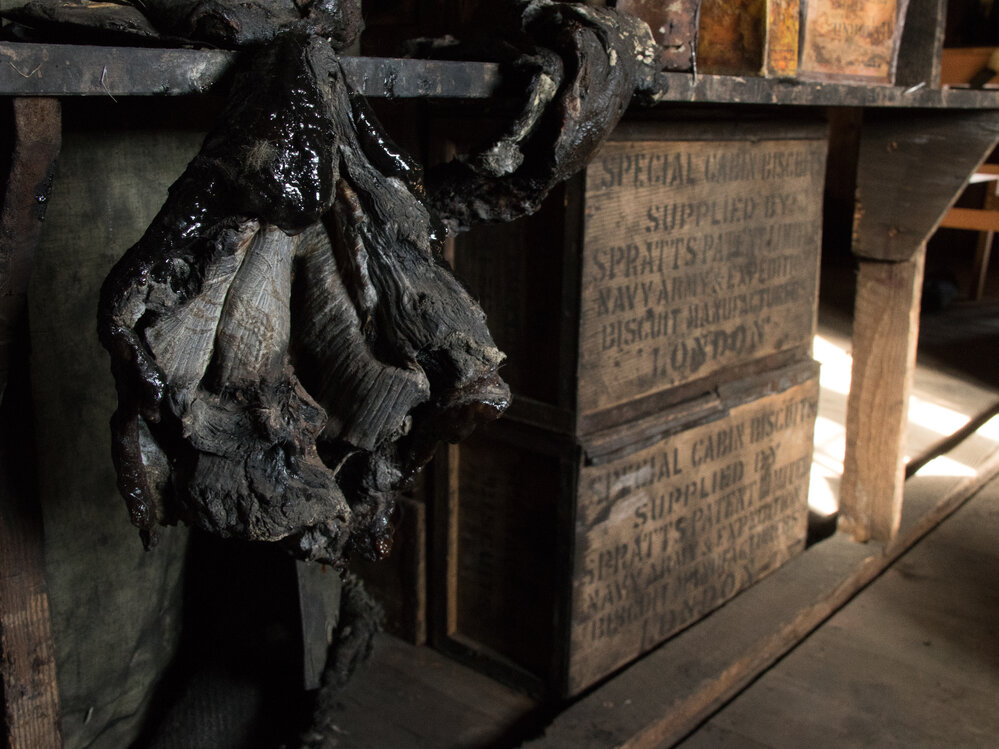 2017-18 Scott's 'Discovery' hut, interior, seal blubber in Physical Laboratory