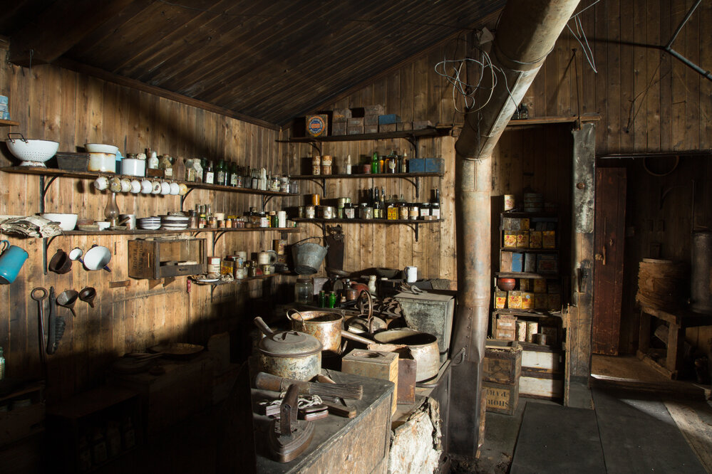 2017-18 Scott's 'Terra Nova' hut, interior, Galley area