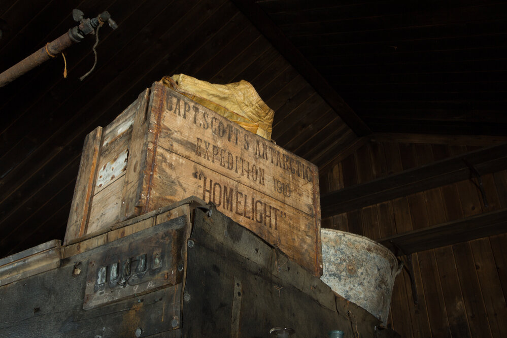 2017-18 Scott's 'Terra Nova' hut, interior, "Homelight" lamp oil box