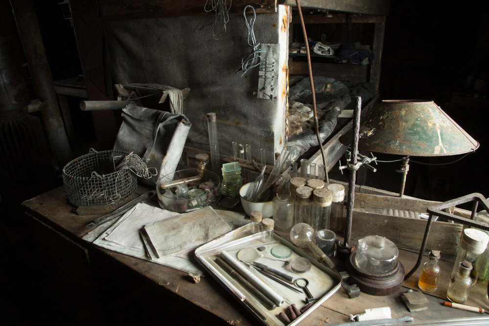 2017-18 Scott's 'Terra Nova' hut, interior, Biology area artefacts