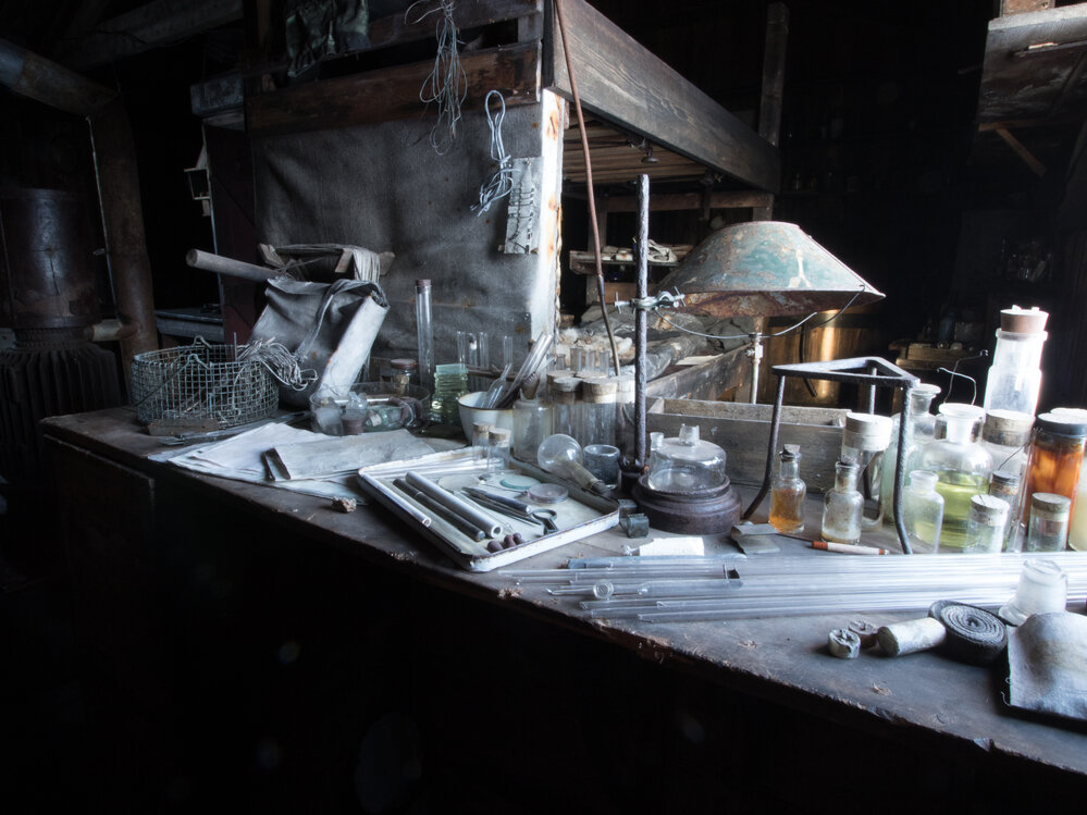 2017-18 Scott's 'Terra Nova' hut, interior, Biology area artefacts