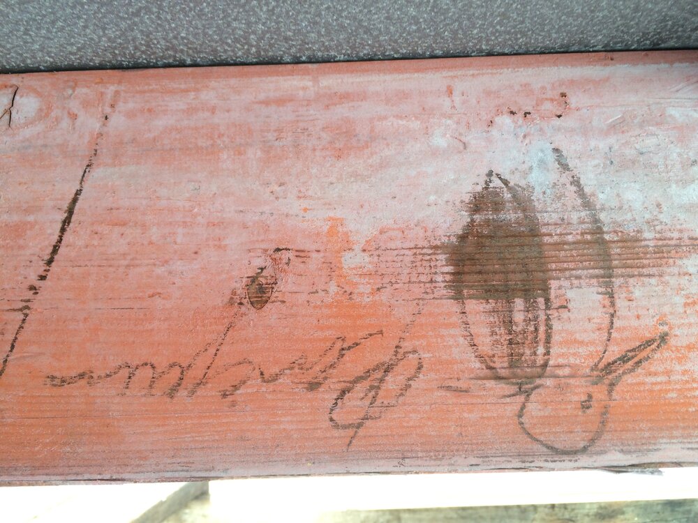 2016-17 Hillary's TAE/IGY hut, foundation reconfiguration, penguin drawing under hut