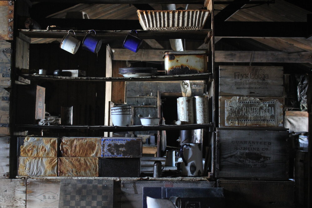 2018-19 Bulkhead shelves inside Scott's 'Terra Nova' hut, Cape Evans