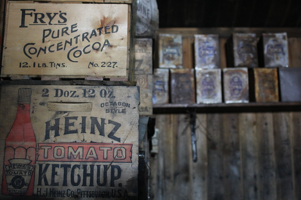 2018-19 Fry's and Heinz boxes inside Scott's 'Terra Nova' hut, Cape Evans