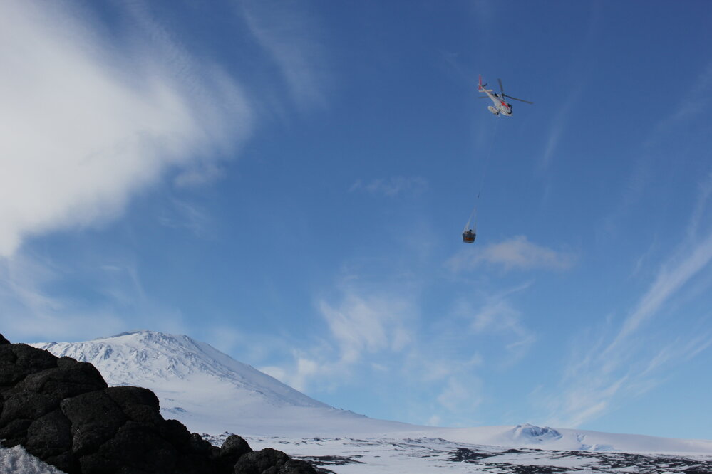 2018-19 Helicopter collecting packed equipment, Cape Royds (002)