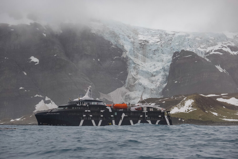 The 'Magellan Explorer' at Gold Harbour, South Georgia