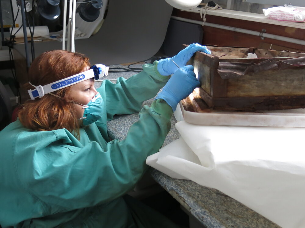 2014-15 Scott Base, AHT's Annick Vuissoz undertaking artefact treatment