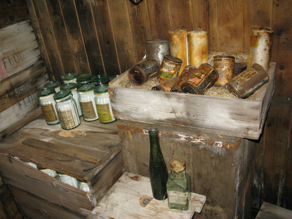 2010-11 Artefacts next to the bulkhead inside Scott's 'Terra Nova' hut, Cape Evans