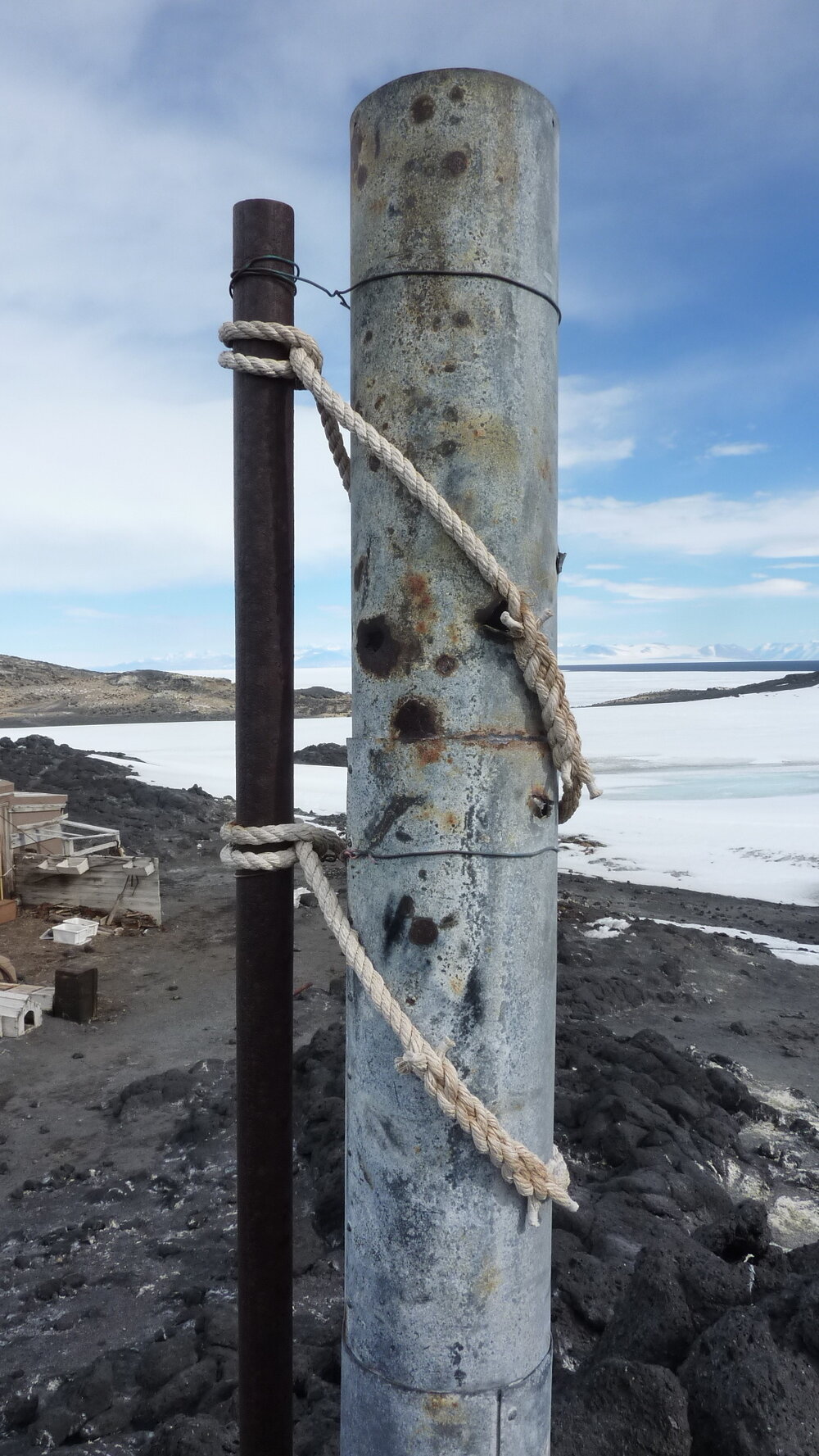 2010-11 Flue (snow gauge) with bullet holes, Cape Royds