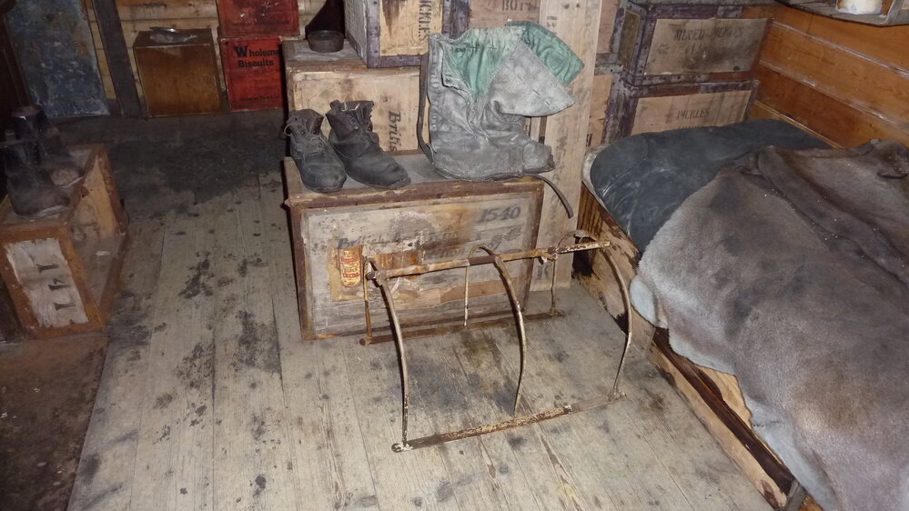 2010-11 Brocklehurst's leg protector inside Shackleton's 'Nimrod' hut