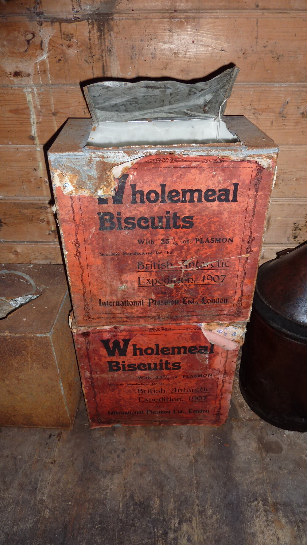 2010-11 Wholemeal biscuit boxes inside Shackleton's 'Nimrod' hut
