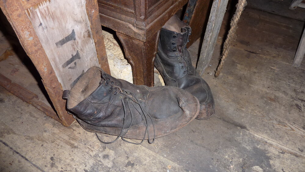 2010-11 Two leather boots inside Shackleton's 'Nimrod' hut
