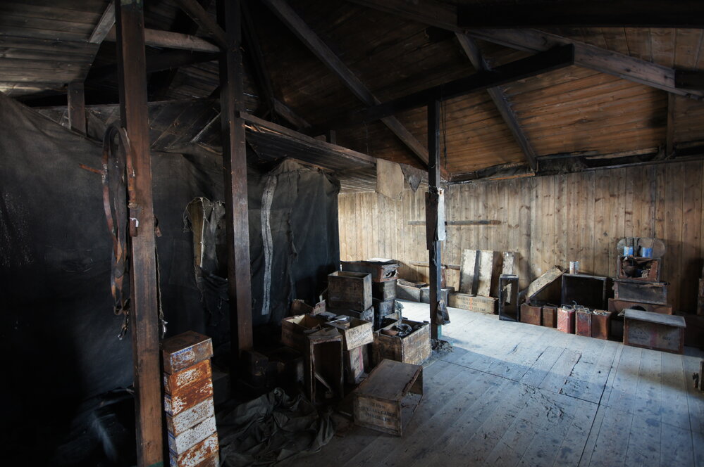 Main space in Scott's 'Discovery' hut, looking East