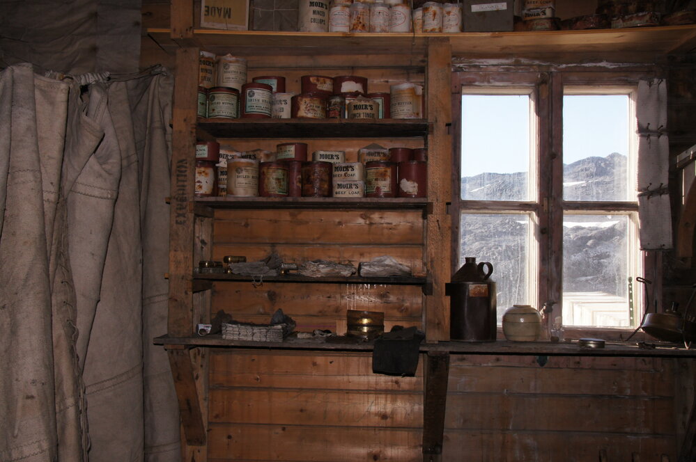 Artefacts and window, Shackleton's 'Nimrod' hut