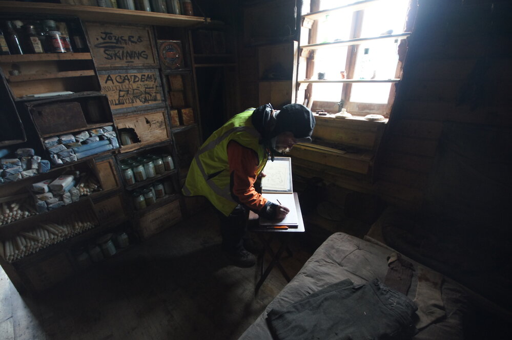 Al Fastier in Shackleton's 'Nimrod' hut