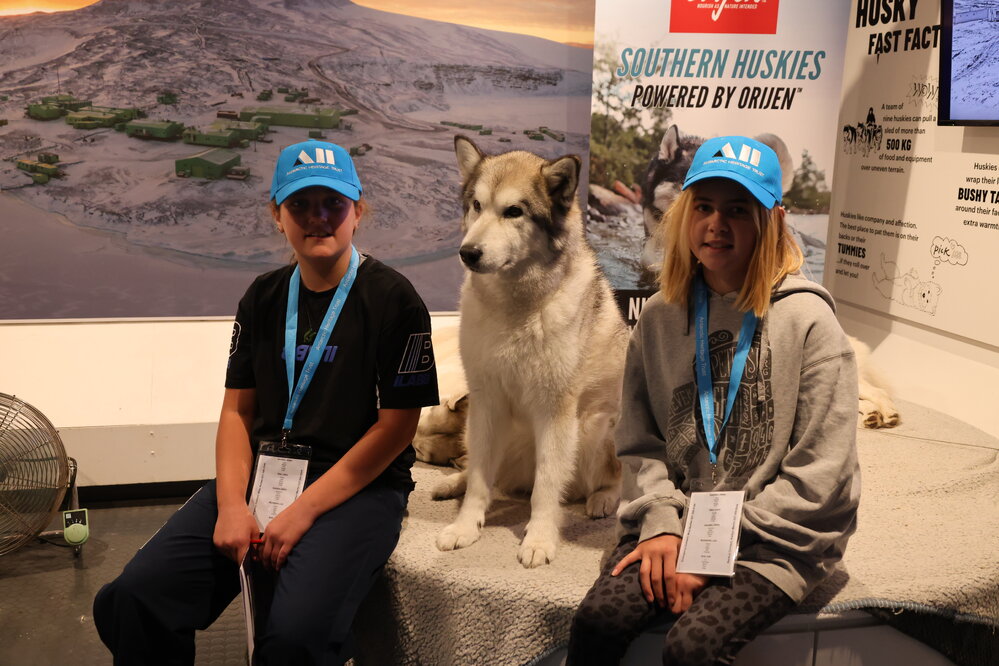 Young Inspiring Explorers Nat and CJ meet a husky