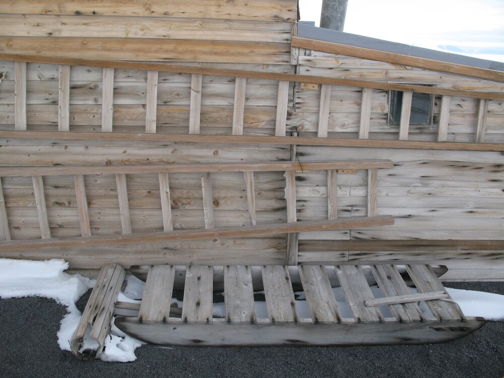 Ladders and sled at east wall, Scott's 'Terra Nova' hut