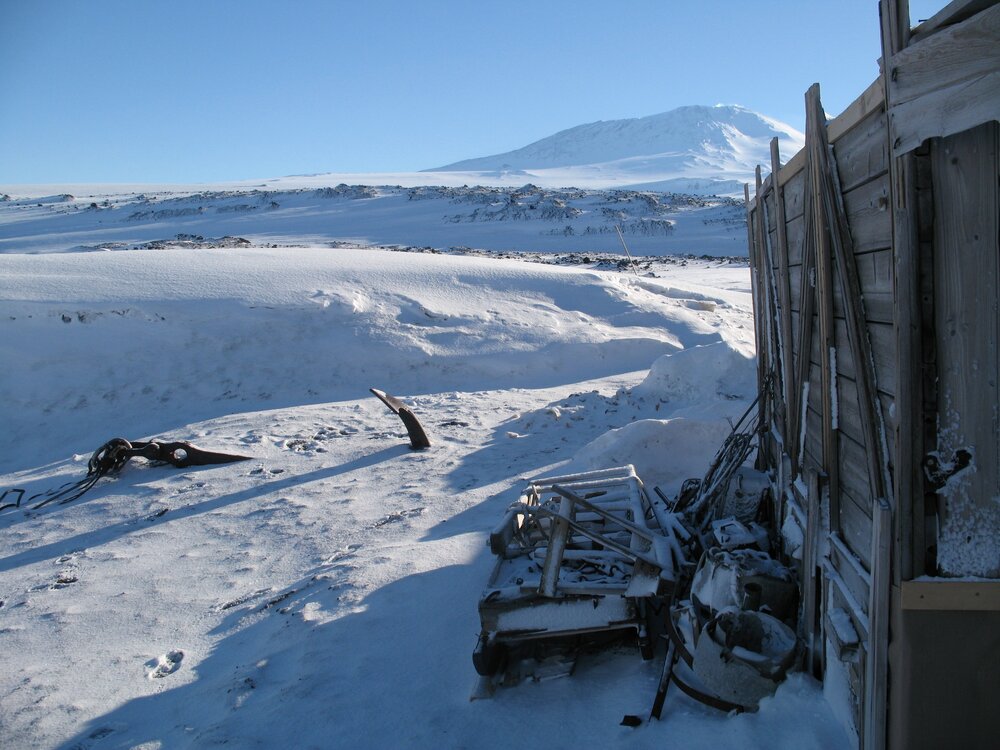 Latrines, sleds and 'Aurora' anchor, Scott's 'Terra Nova' hut