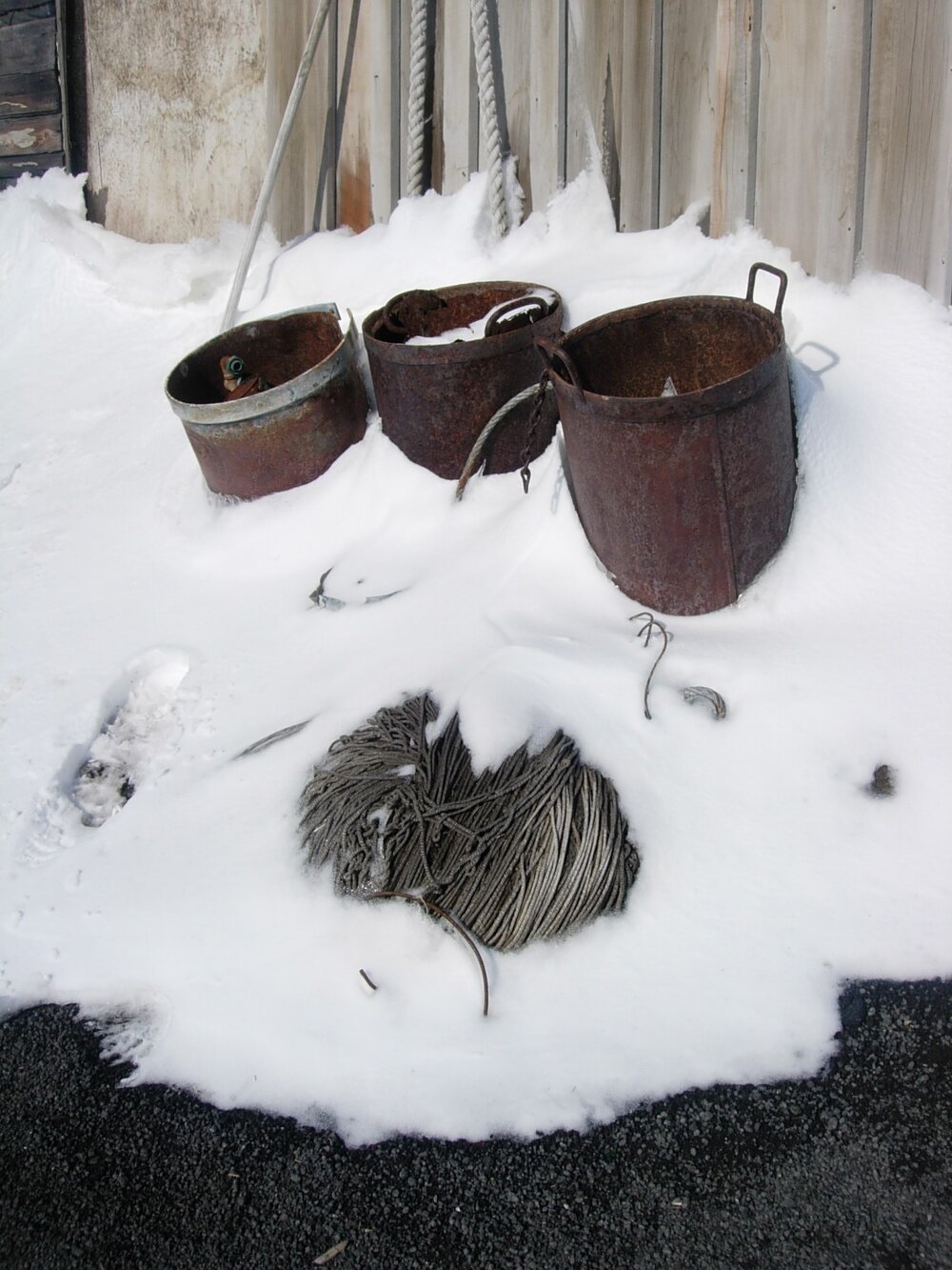 Snow build-up on artefacts and Annexe wall, Scott's 'Terra Nova' hut (001)