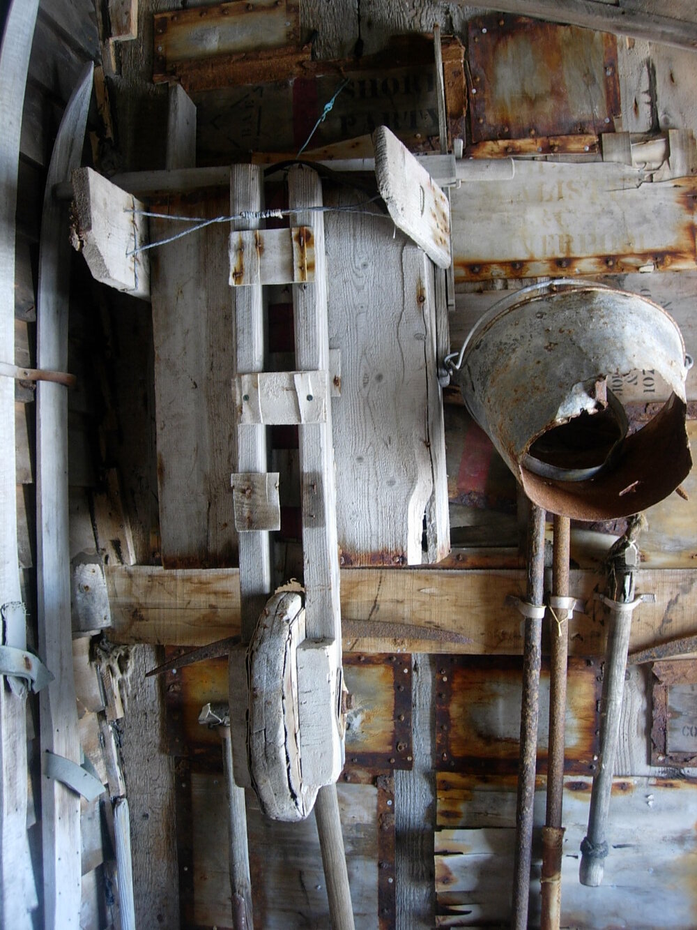 Wheelbarrow from the Ross Sea Party, entrance porch of Scott's 'Terra Nova' hut
