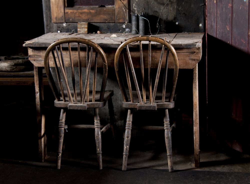 Chairs at 'Make and Mend' bench, Scott's 'Terra Nova' hut