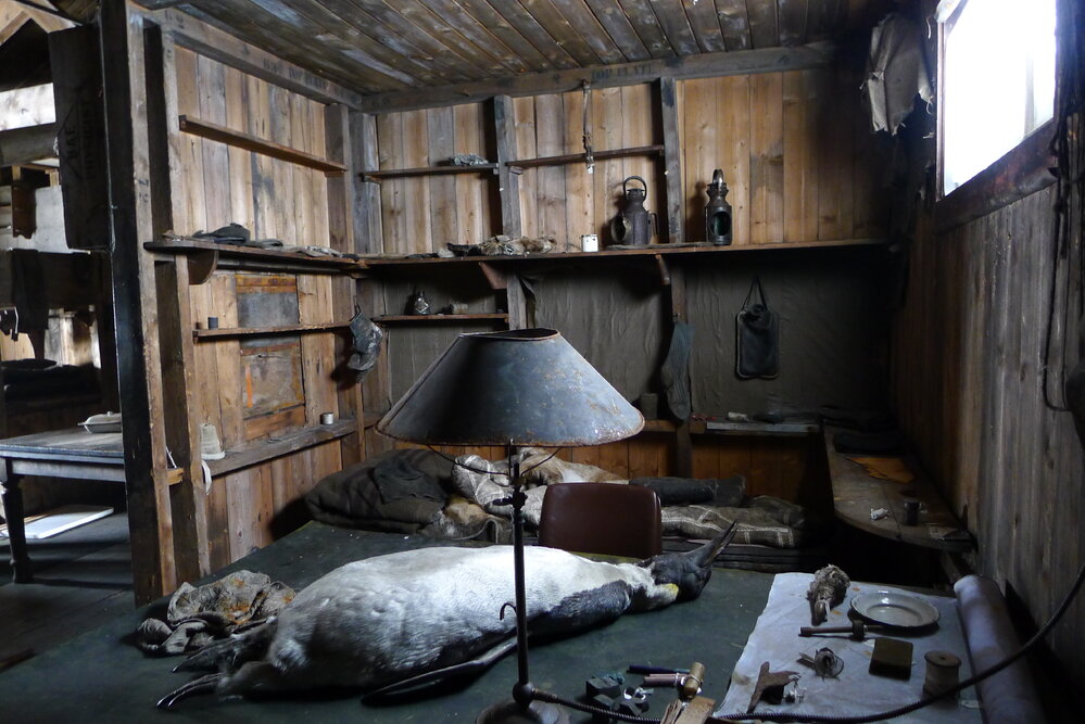 Chart table and Scott's Cubicle, Scott's 'Terra Nova' hut (001)