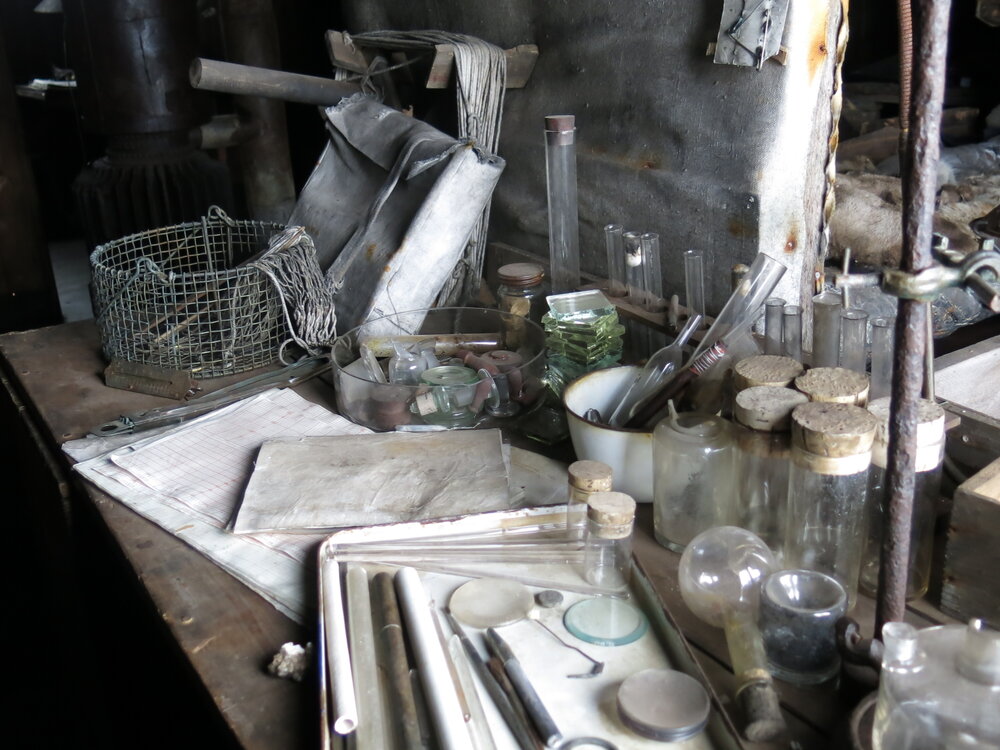 2014-15 Scott's 'Terra Nova' hut, interior, Biology area scientific equipment