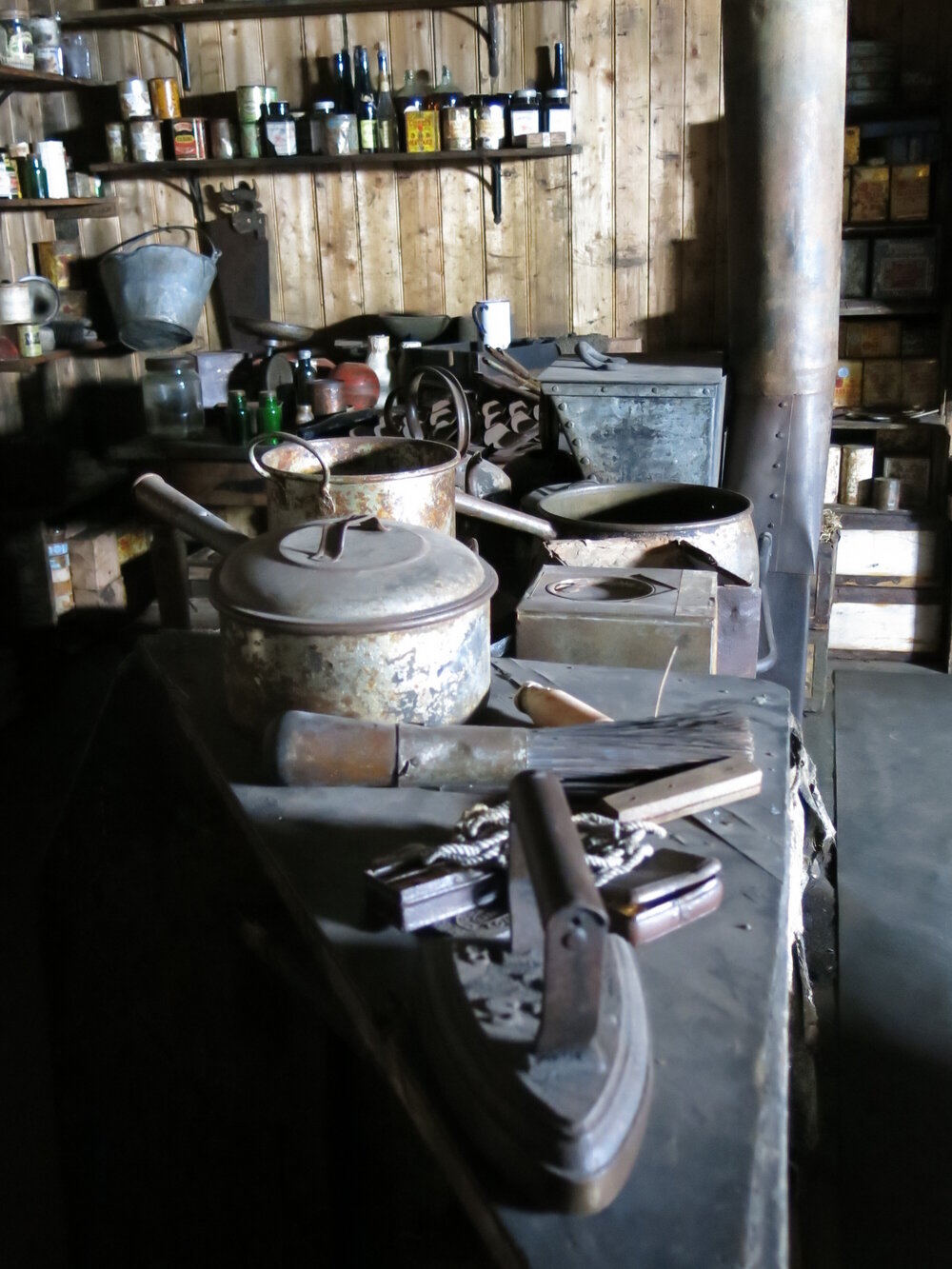 2014-15 Scott's 'Terra Nova' hut, interior, Galley stove area
