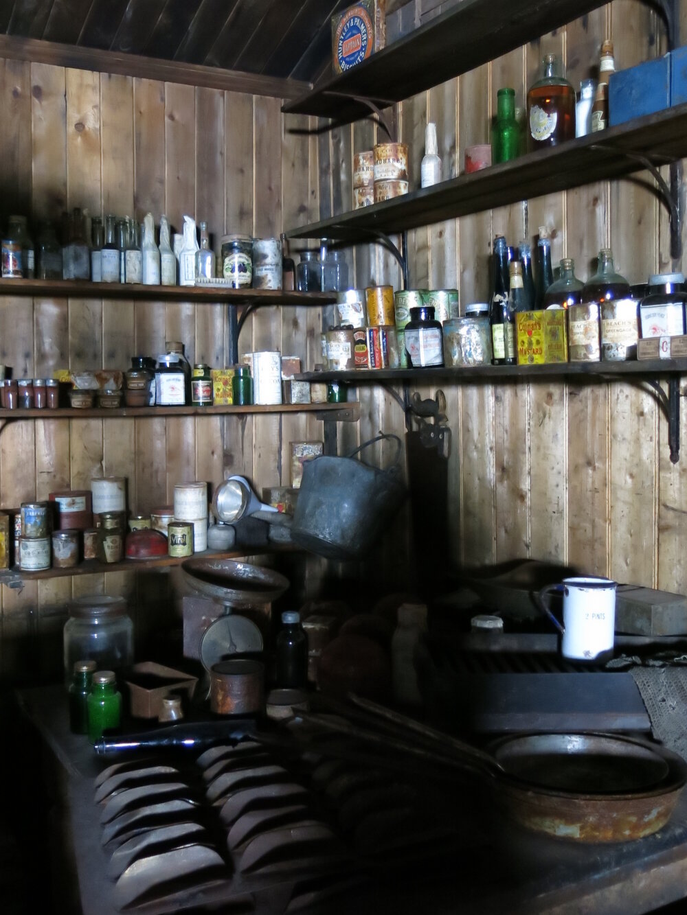 2014-15 Scott's 'Terra Nova' hut, interior, Galley area artefacts