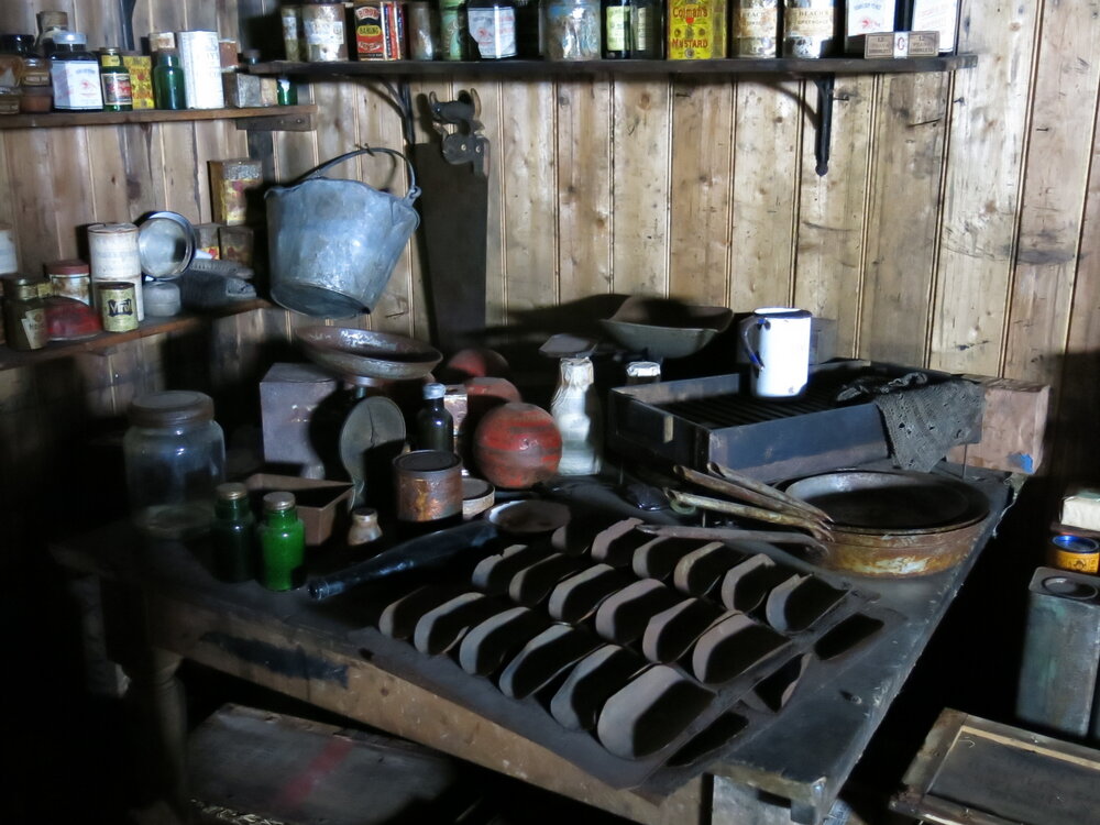 2014-15 Scott's 'Terra Nova' hut, interior, Galley area artefacts