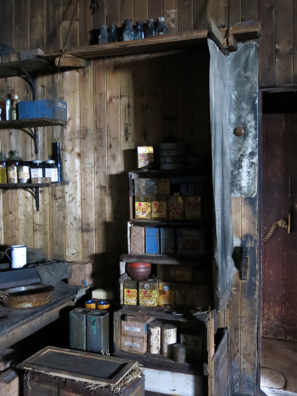 2014-15 Scott's 'Terra Nova' hut, interior, Galley area artefacts