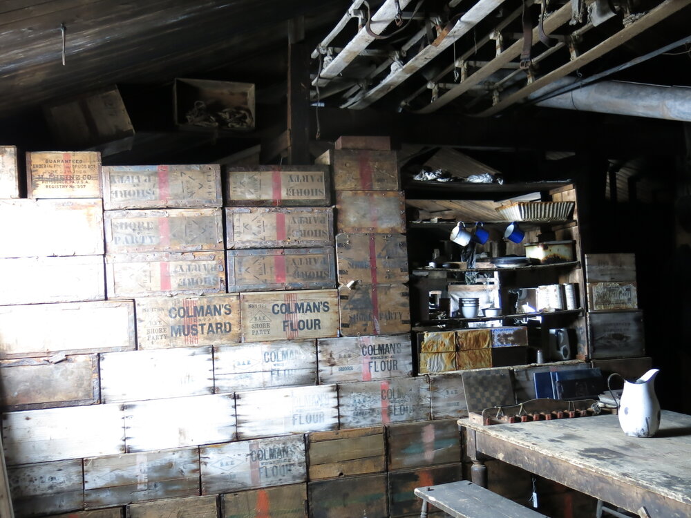 2014-15 Scott's 'Terra Nova' hut, interior, bulkhead provision boxes